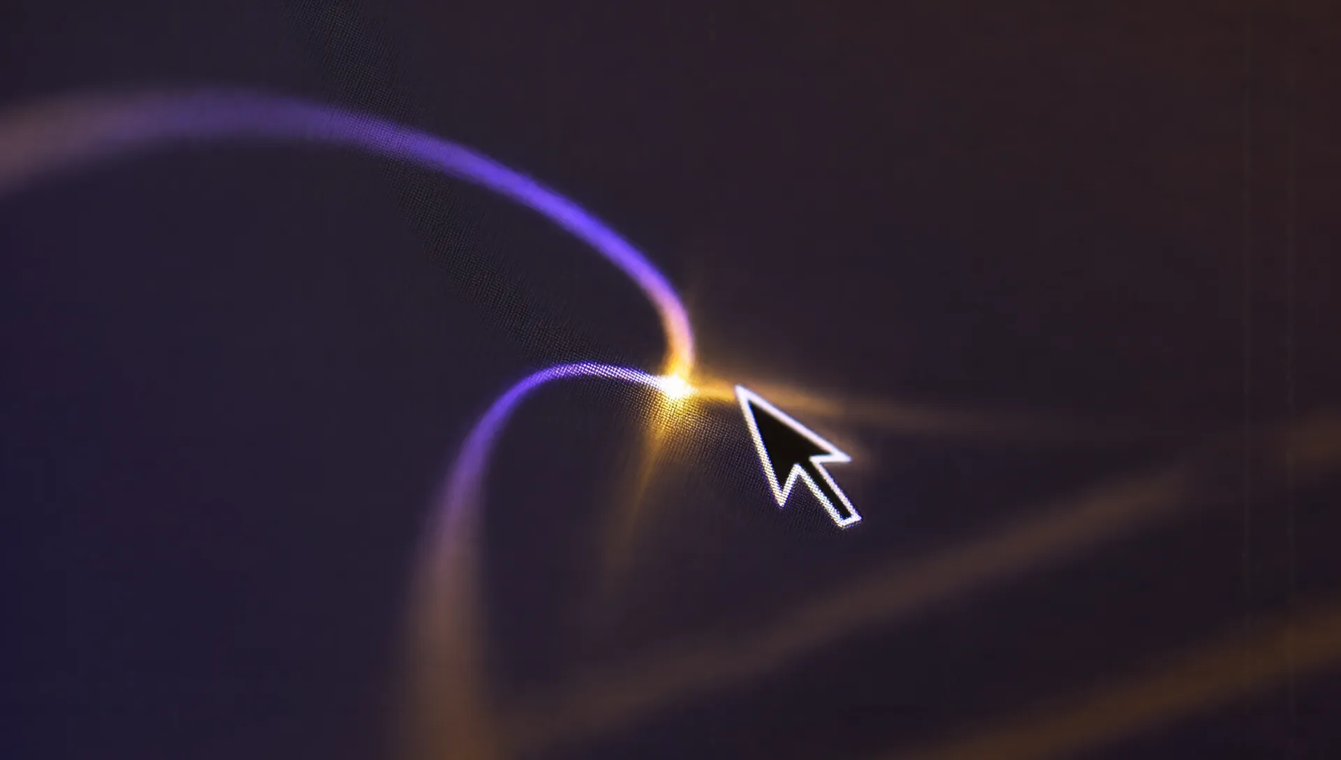Il cursore del mouse su un punto luminoso di una curva viola e ambra, su uno schermo scuro.